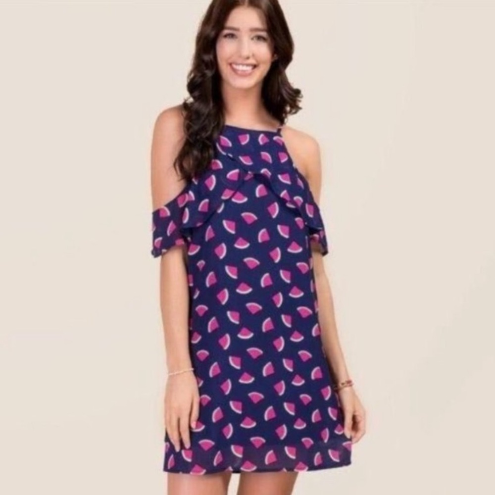 Watermelon ruffle shift dress